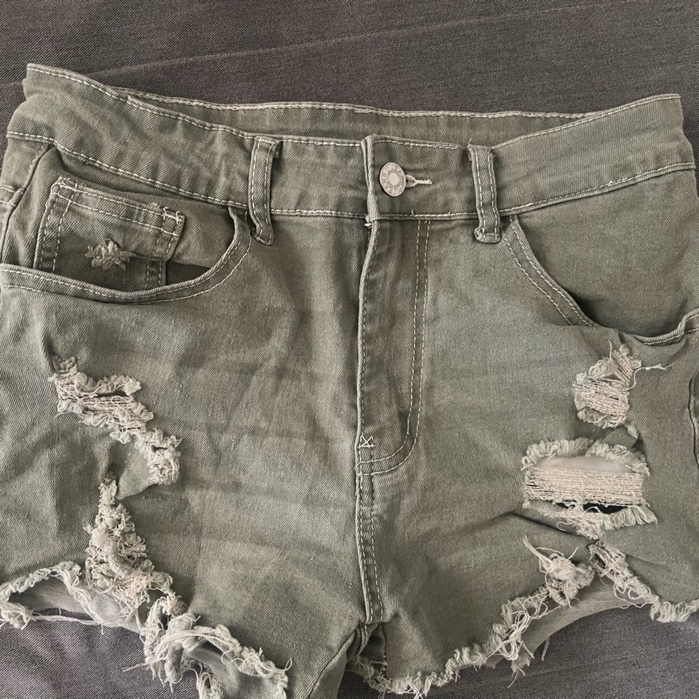 SHEIN Distressed Olive Green Women's Denim Shorts